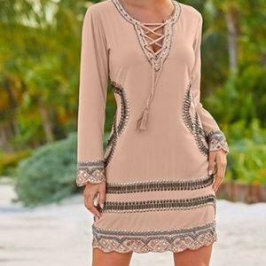 Lace Up Beaded Mini Dress